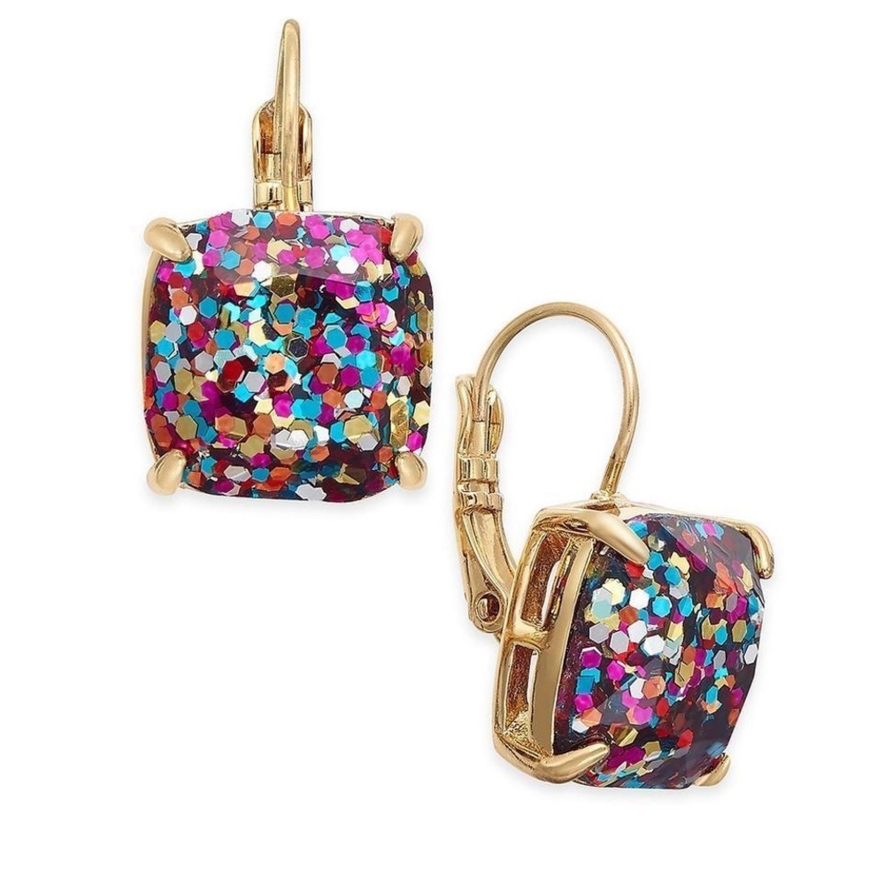 Kate Spade Multi-color Multi Glitter Square Lever back Drop Earrings